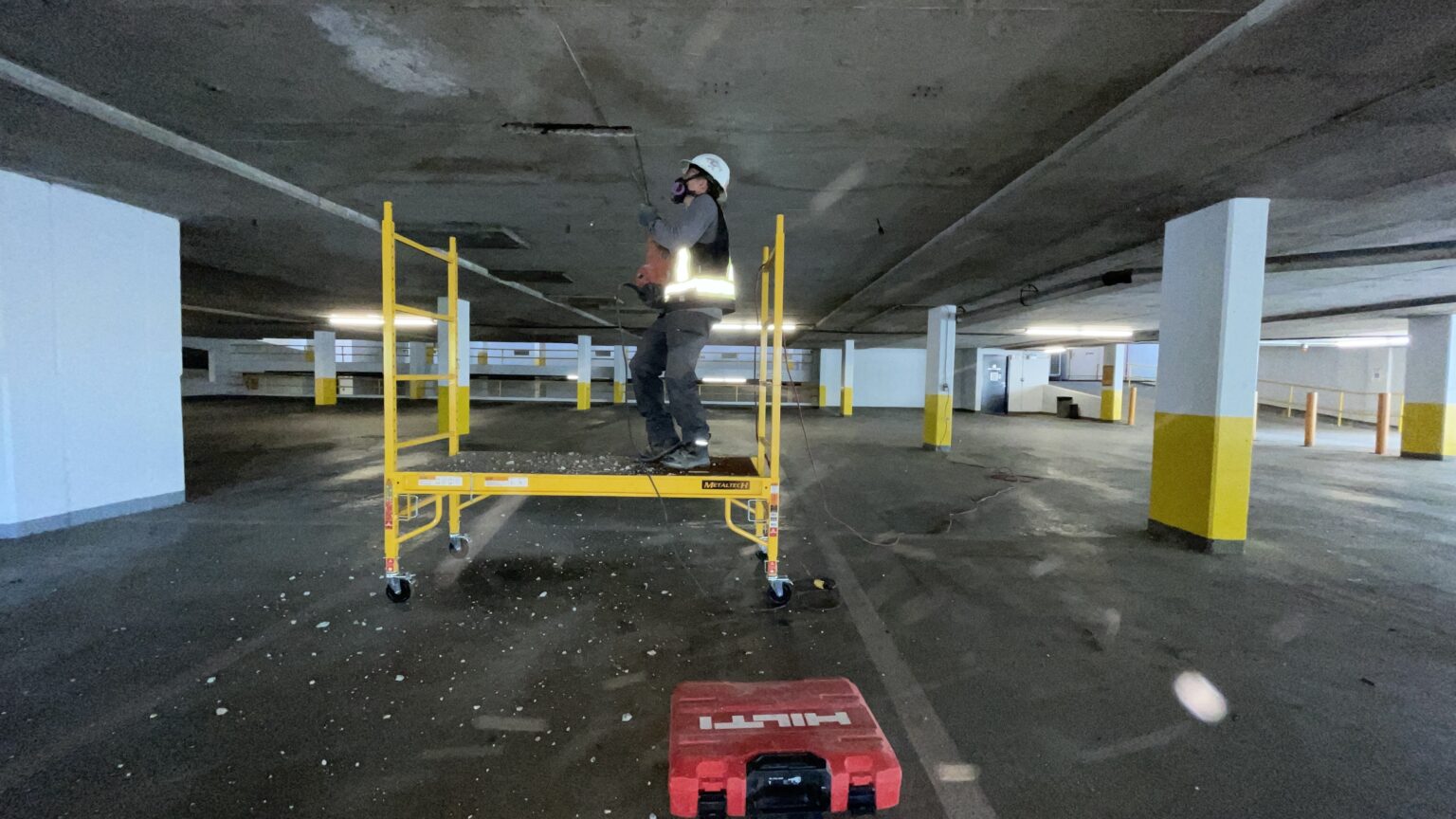 Parkade crack preparation and sealing